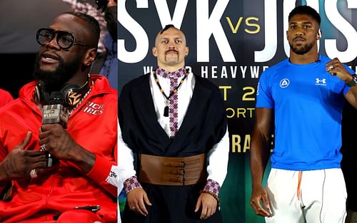 Deontay Wilder (left) and Oleksandr Usyk with Anthony Joshua (right) (Image credits Getty Images)