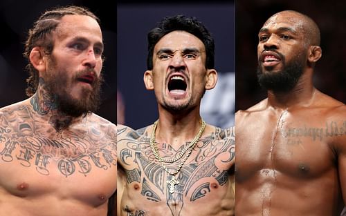 Marlon Vera (L) is part of an elite list alongside Max Holloway (C) and Jon Jones (R)