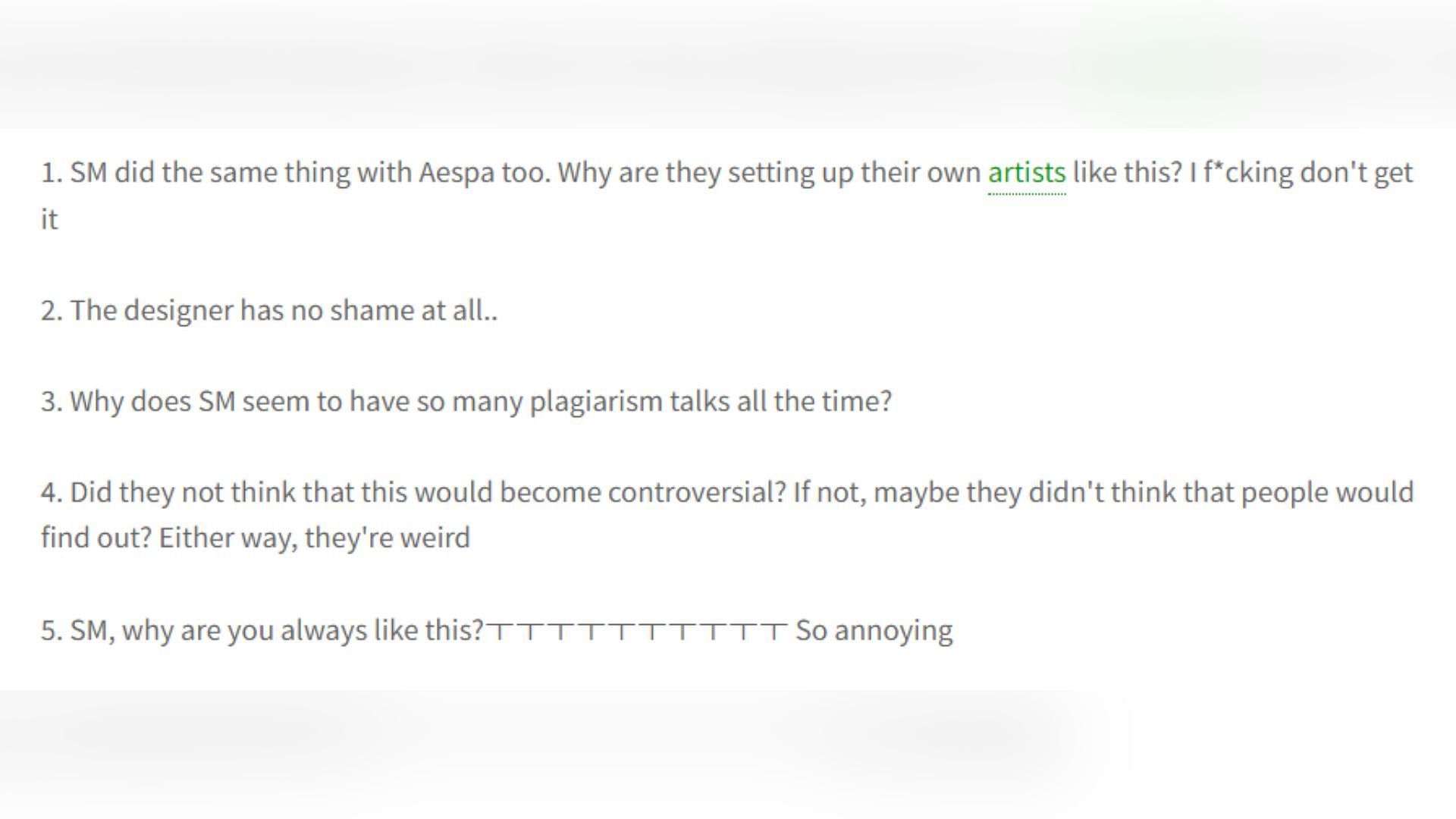 Comments under theqoo criticizing SM Entertainment (Image via pannchoa)