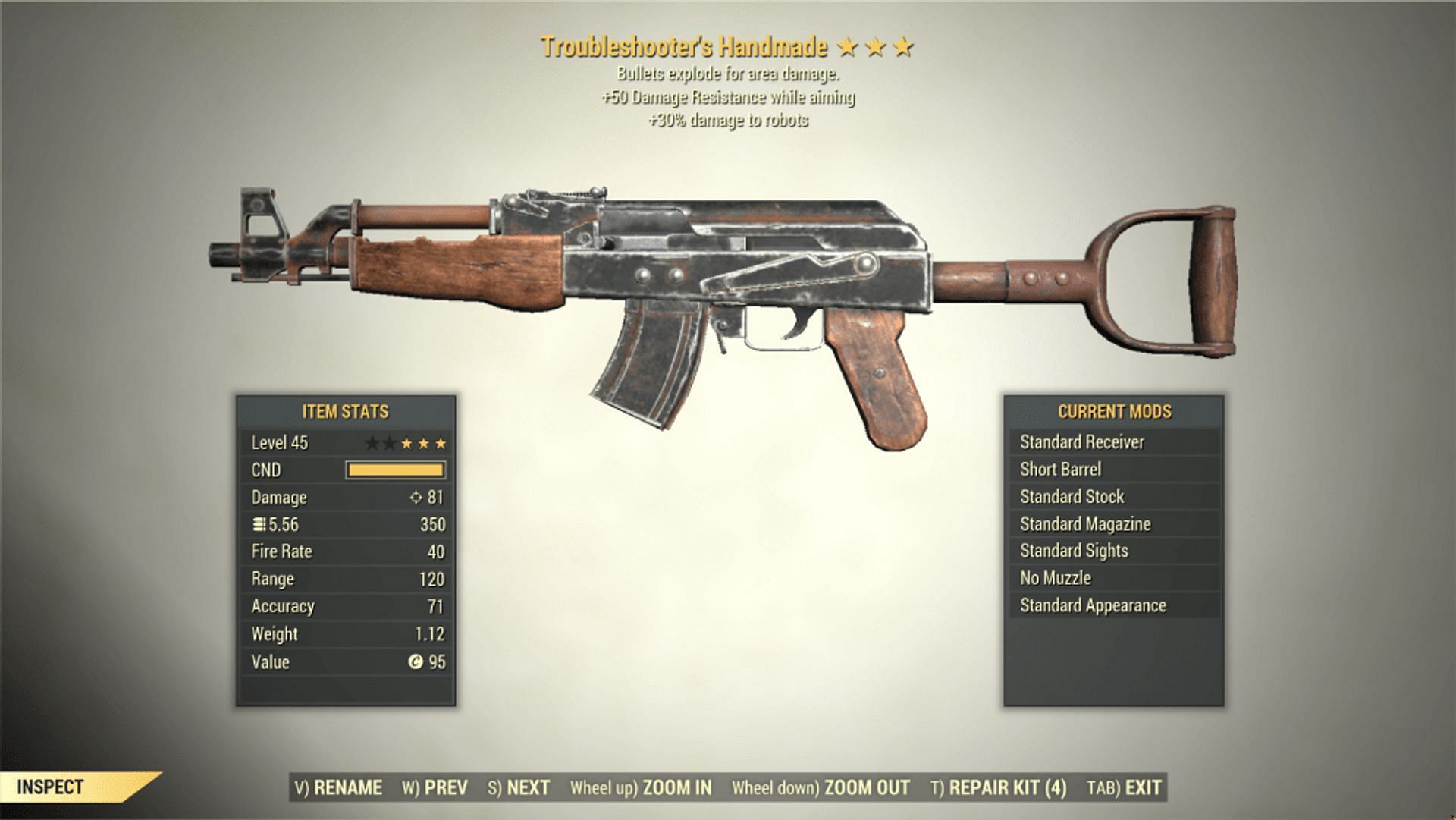 The Handmade Rifle as it appears in Fallout 76 (Image via Bethesda)
