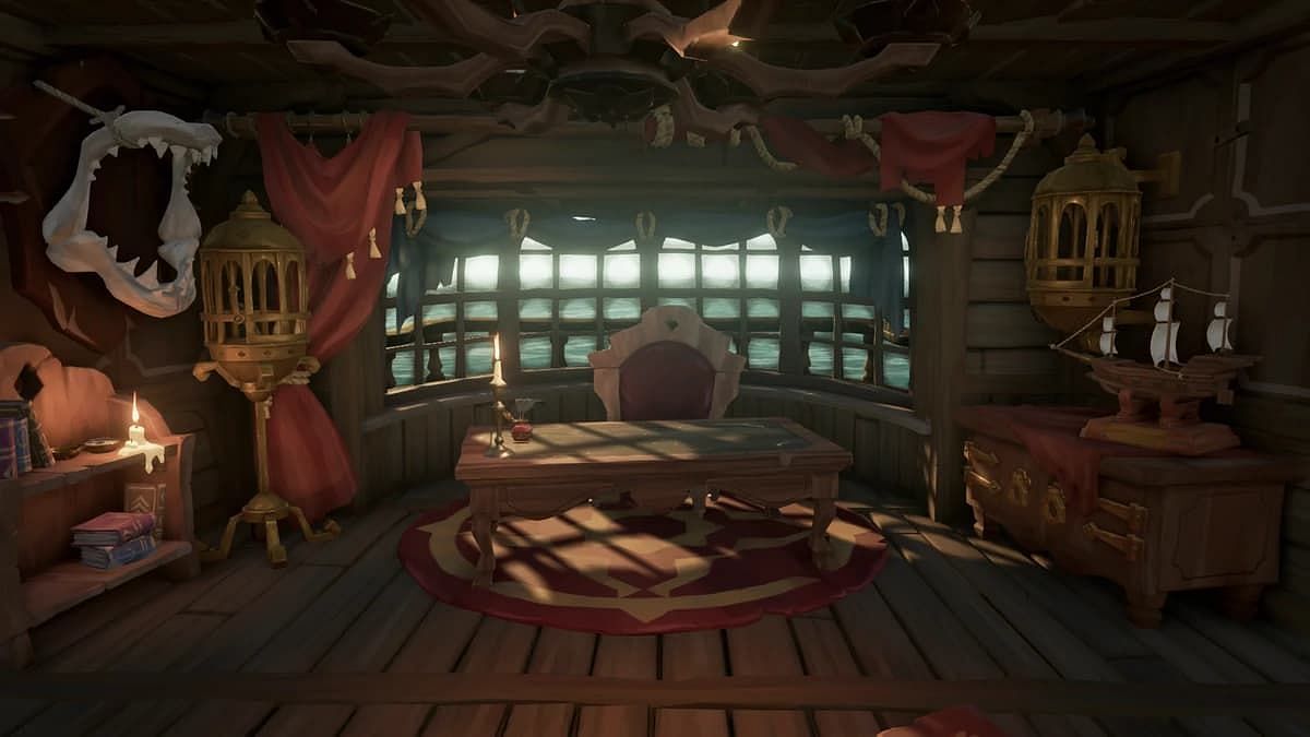 A look at the generic starting captain&#039;s quarters in Sea of Thieves (Image via Rare)
