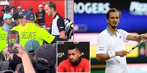 Nick Kyrgios reacts to a fan calling Daniil Medvedev 'loser'