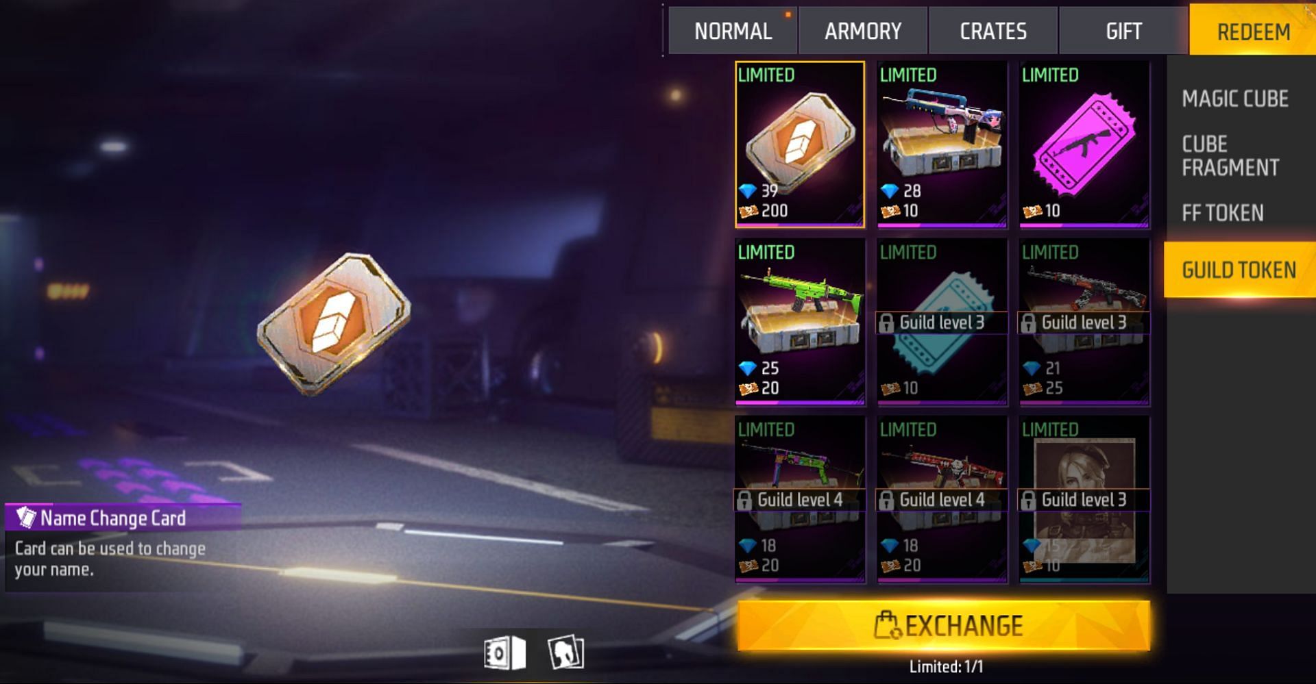 Users can click on the exchange button (Image via Garena)