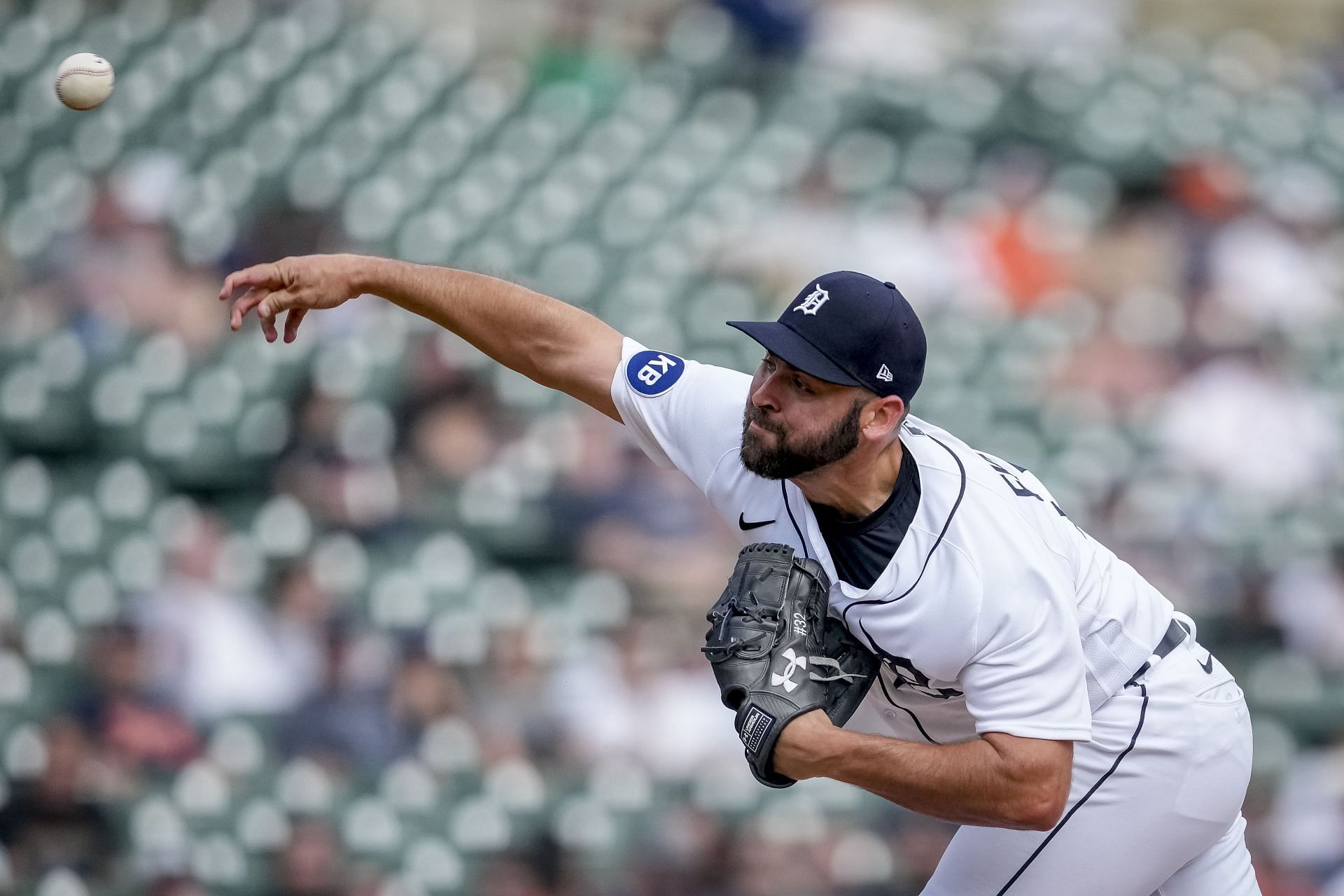 Michael Fulmer #32 of the Detroit Tigers delivers a pitch against the Colorado Rockies during the top of the ninth inning at Comerica Park on April 24, 2022