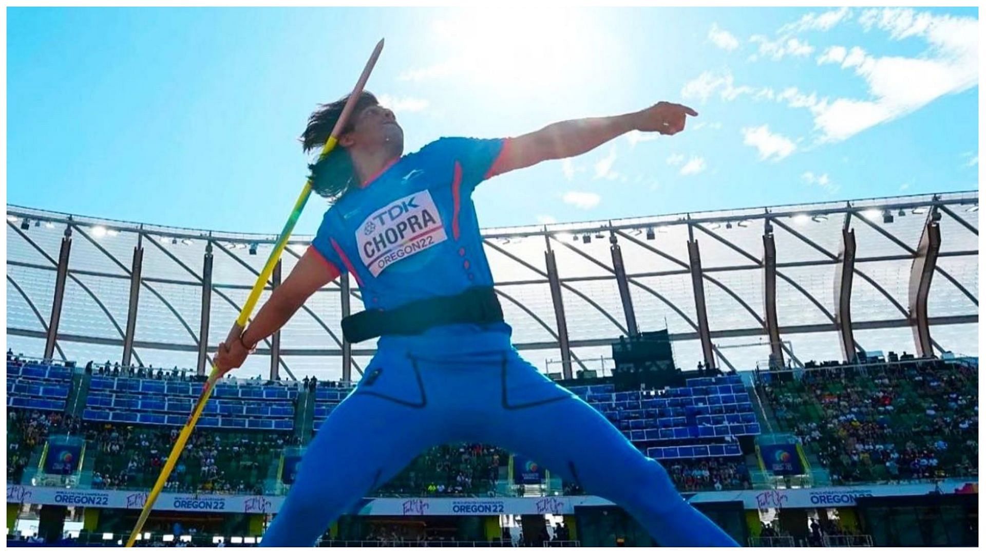 Neeraj Chopra in action at 2022 WAC. (Pic Credit: Neeraj Chopra/Twitter)