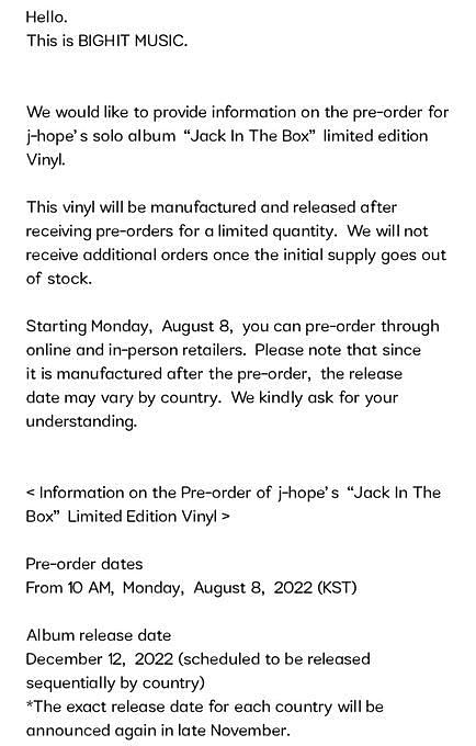  j-hope - [Jack In The Box] (LP) (Limited Edition) (Second  Preorder-Sales)