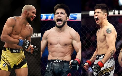 From left to right: Deiveson Figueiredo, Henry Cejudo, and Brandon Moreno