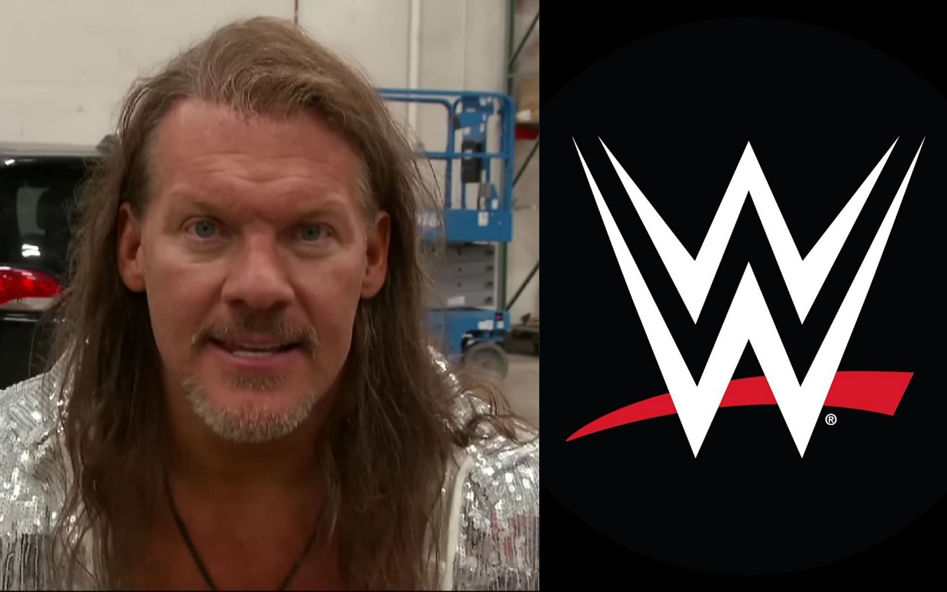 Chris Jericho (left) and WWE logo (right).