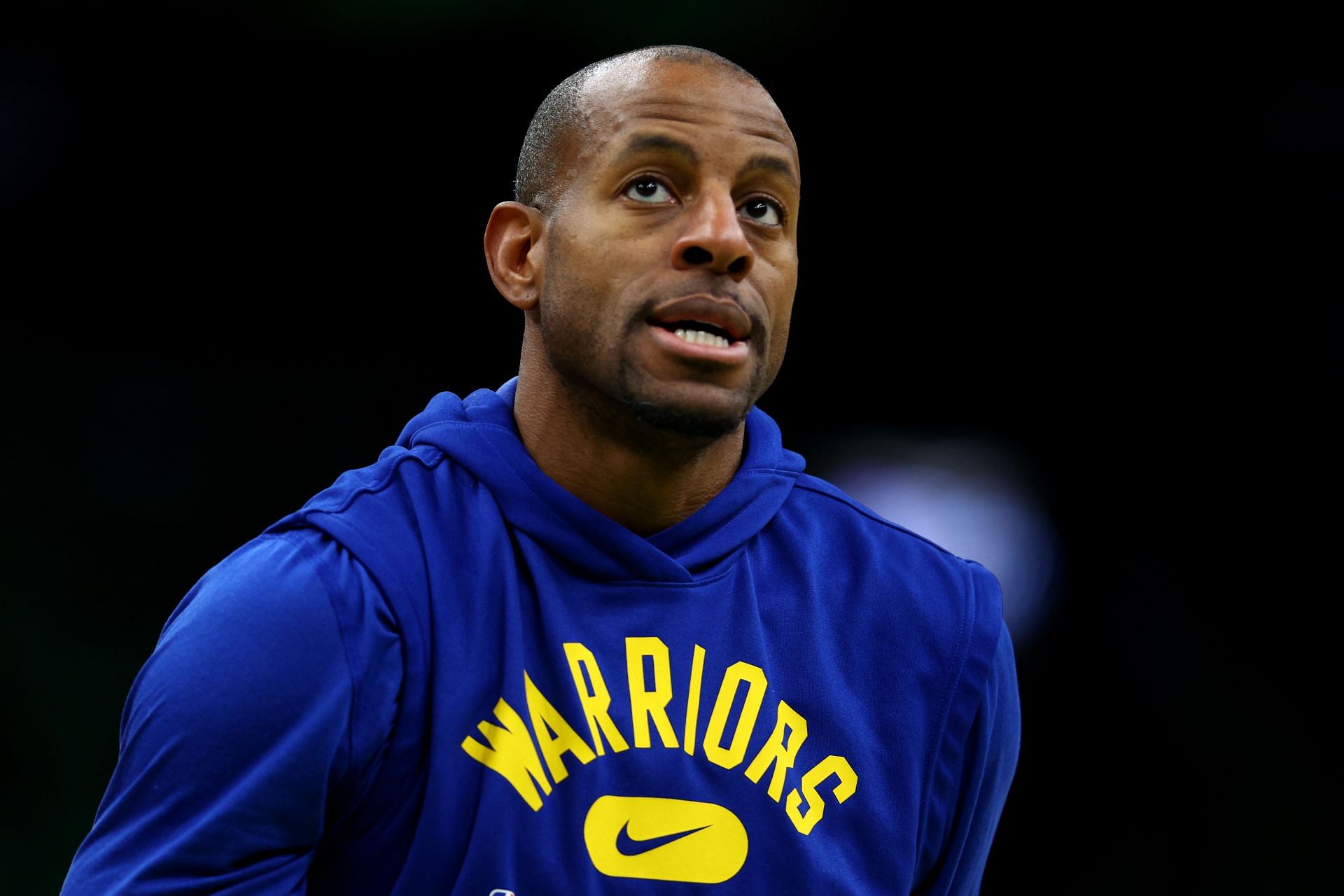 Andre Iguodala #9 of the Golden State Warriors warms up prior to Game Six of the 2022 NBA Finals \ahat TD Garden on June 16, 2022 in Boston, Massachusetts.