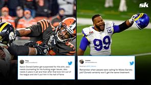 "Aaron Donald better get suspended for this s**t, also needs counseling for his f***ing anger issues" - Fans urge NFL to ban Rams star for slamming Bengals player with helmet