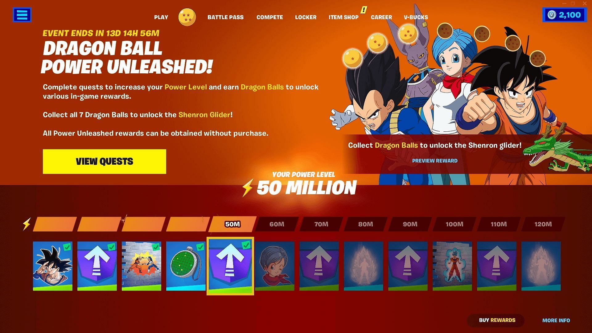 Power Unleashed quests in the Fortnite x Dragon Ball collab (Image via Epic Games)