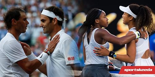 Coco Gauff compares her matchup with Naomi Osaka (right photo) to that of Rafael Nadal and Roger Federer's rivalry and friendship (left photo).