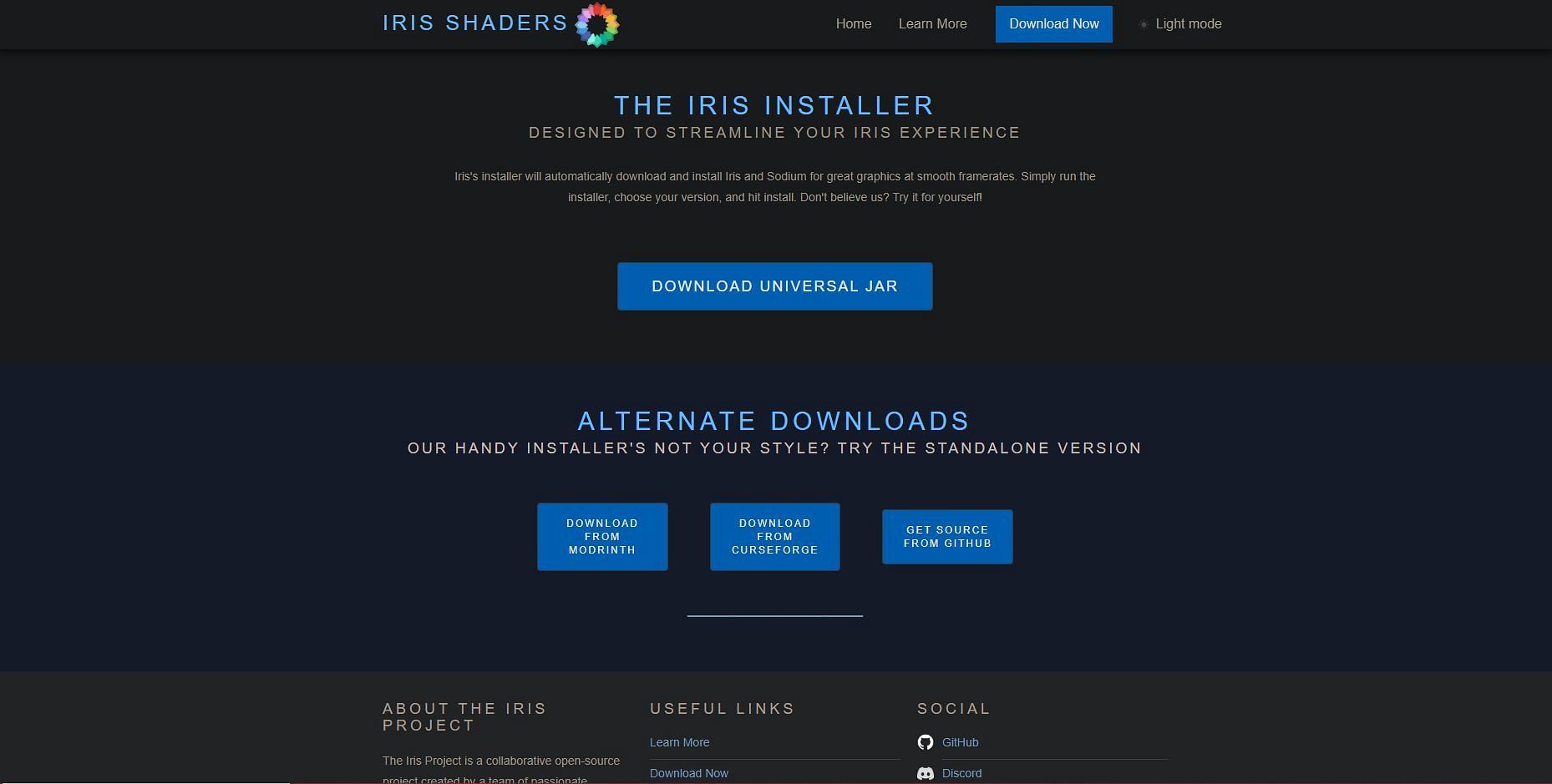 The download list found on the Iris website (Image via Iris)