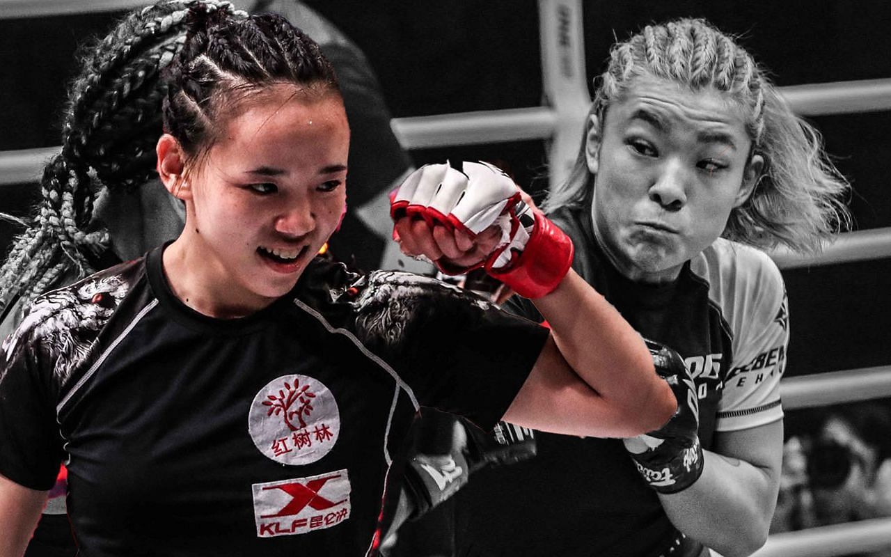 (left) Lin Heqin plans to drag (right) Itsuki Hirata into an all-out striking war with her [Credit: ONE Championship]