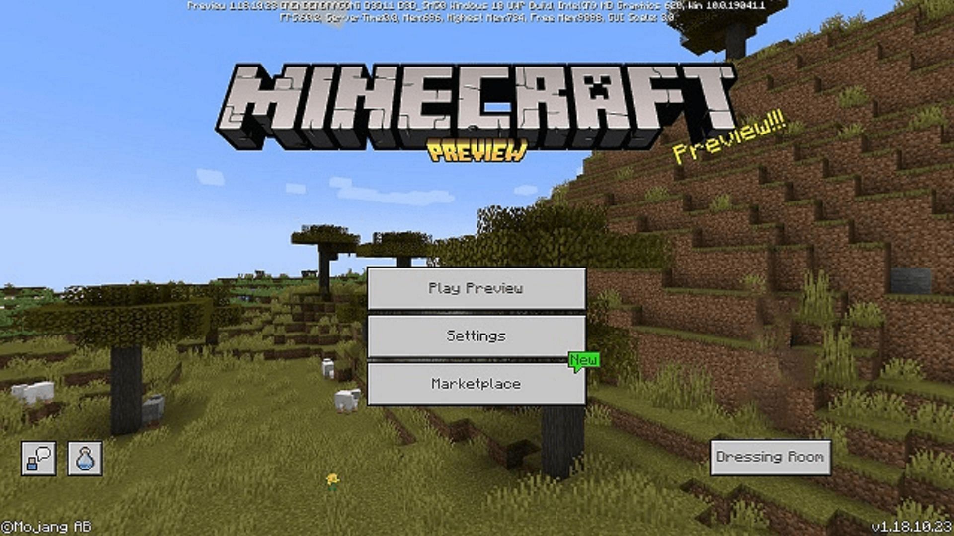 Minecraft Preview&#039;s main menu (Image via Mojang)