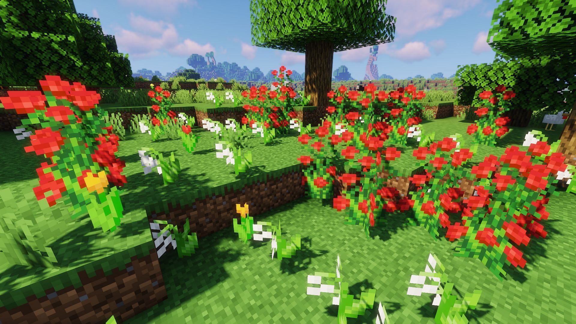 An example of rose bushes found in a flower forest (Image via Minecraft)