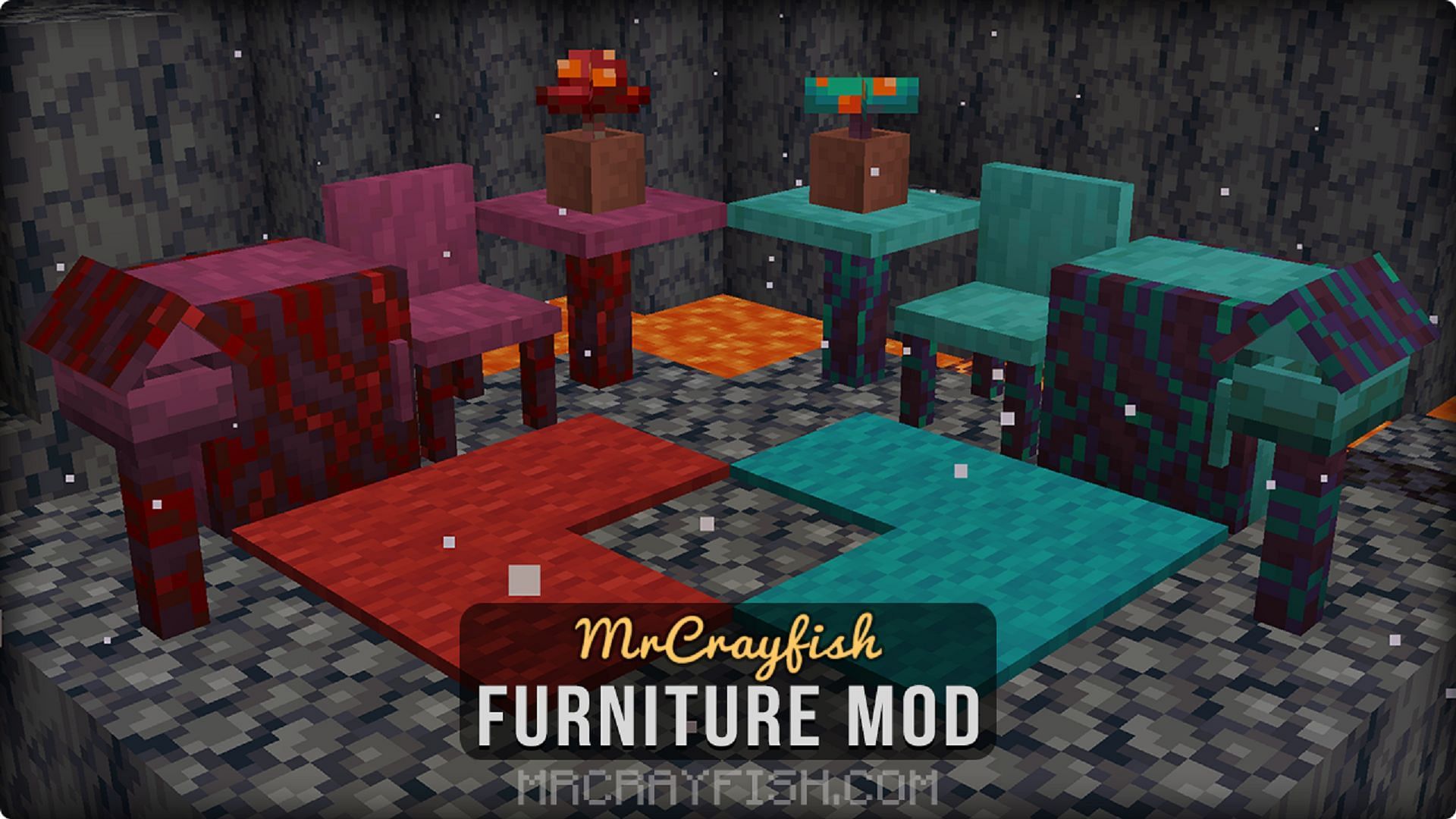 Crimson and warped Nether furniture from the mod (Image via MrCrayfish/CurseForge)