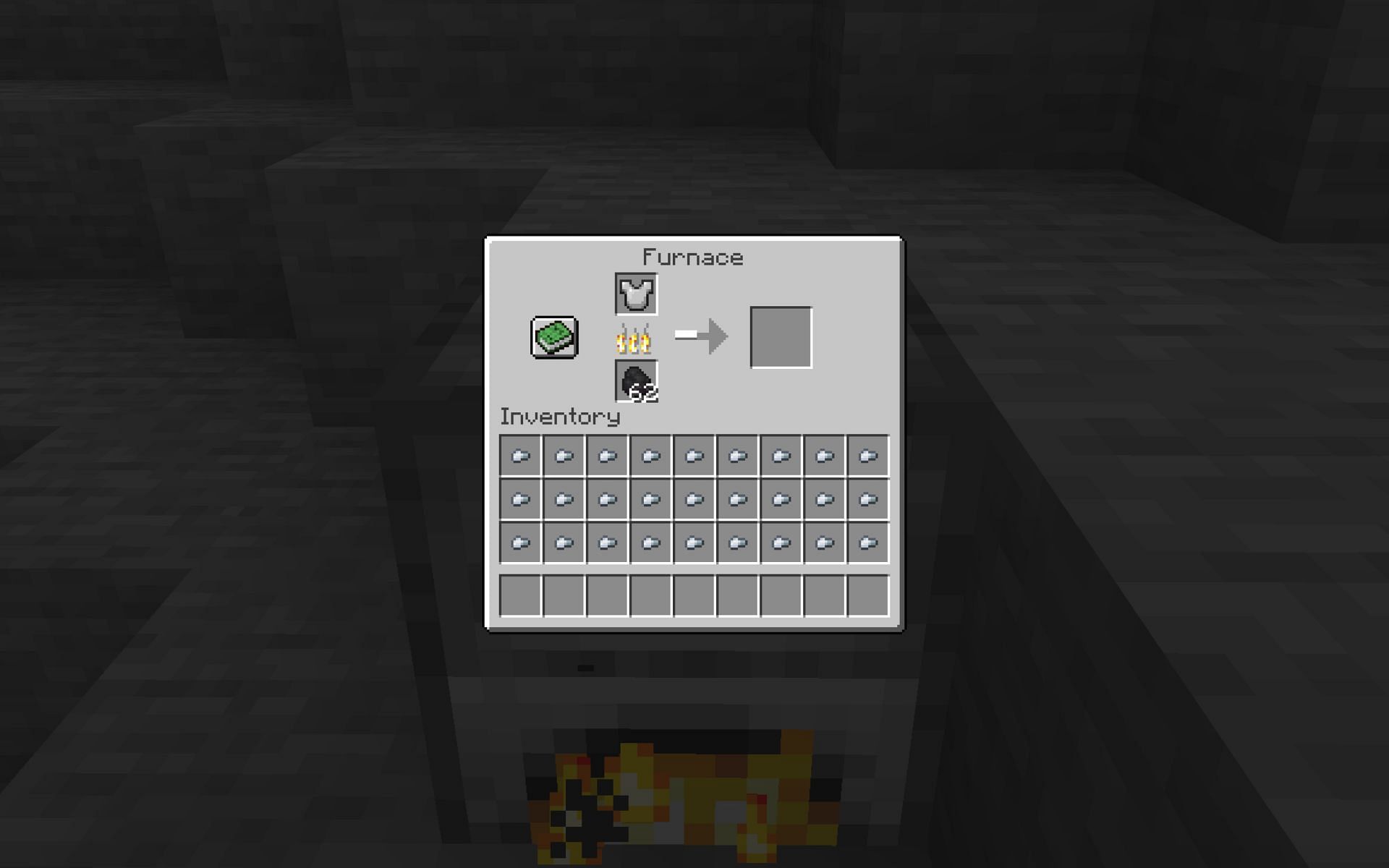 Smelting an iron chestplate (Image via Minecraft)