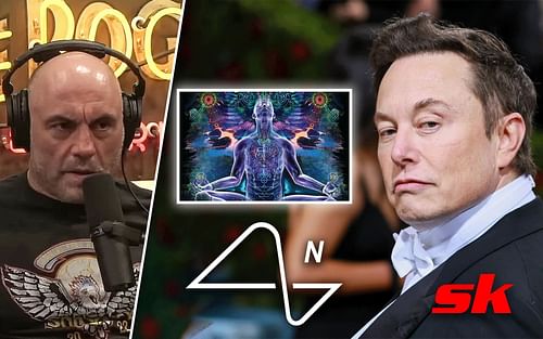 Joe Rogan (left), Elon Musk (right) [Images courtesy of Power JRE on YouTube, wired.com, neuralink.com, and realitysandwich.com]