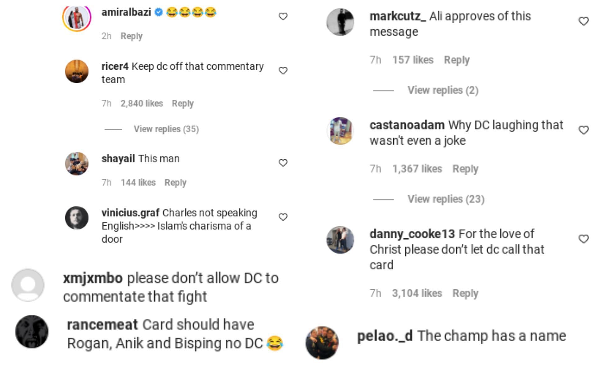 Comments of fans reacting to the clip [via @espnmma on Instagram]