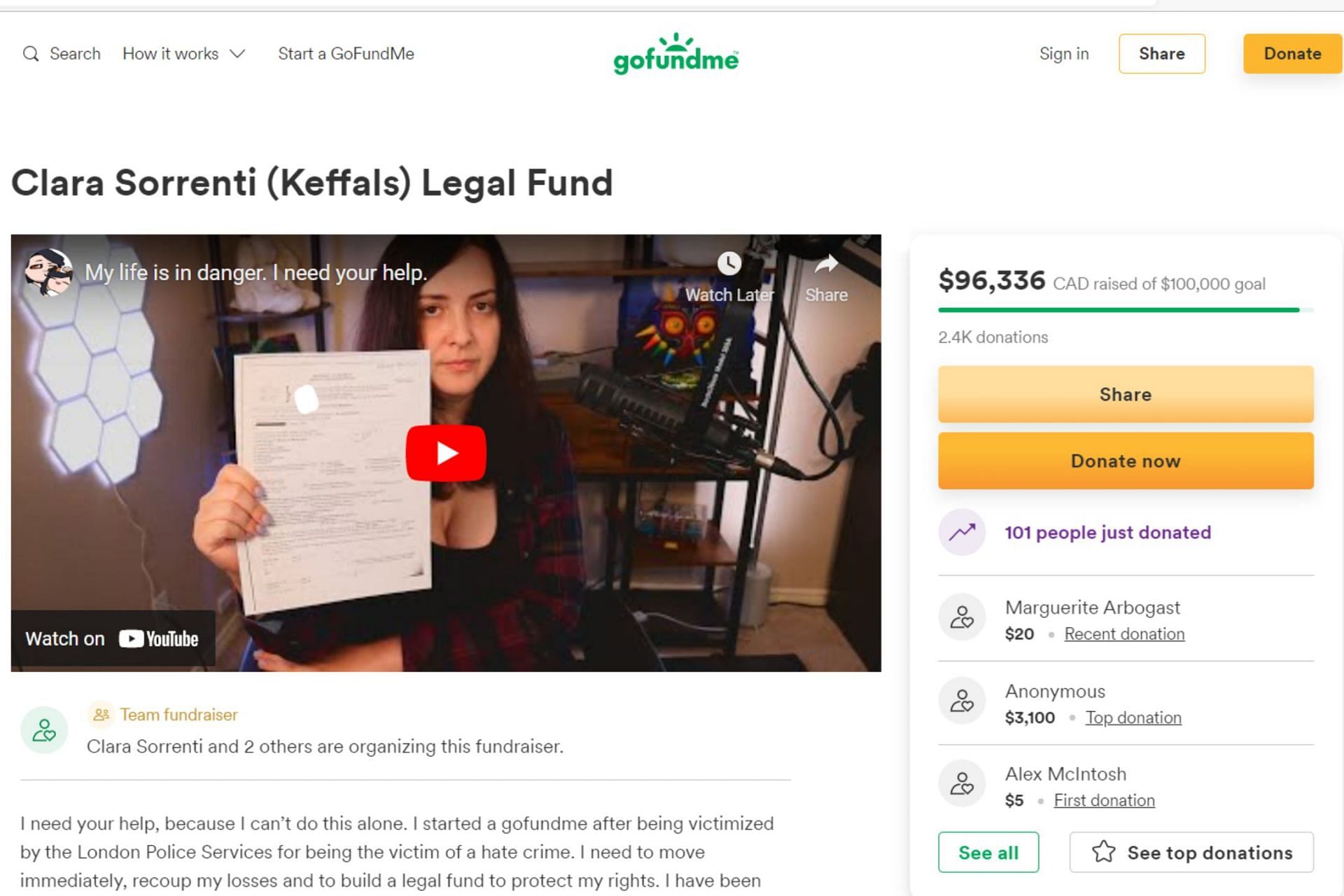 Keffals&#039; GoFundMe page (Image via GoFundMe)