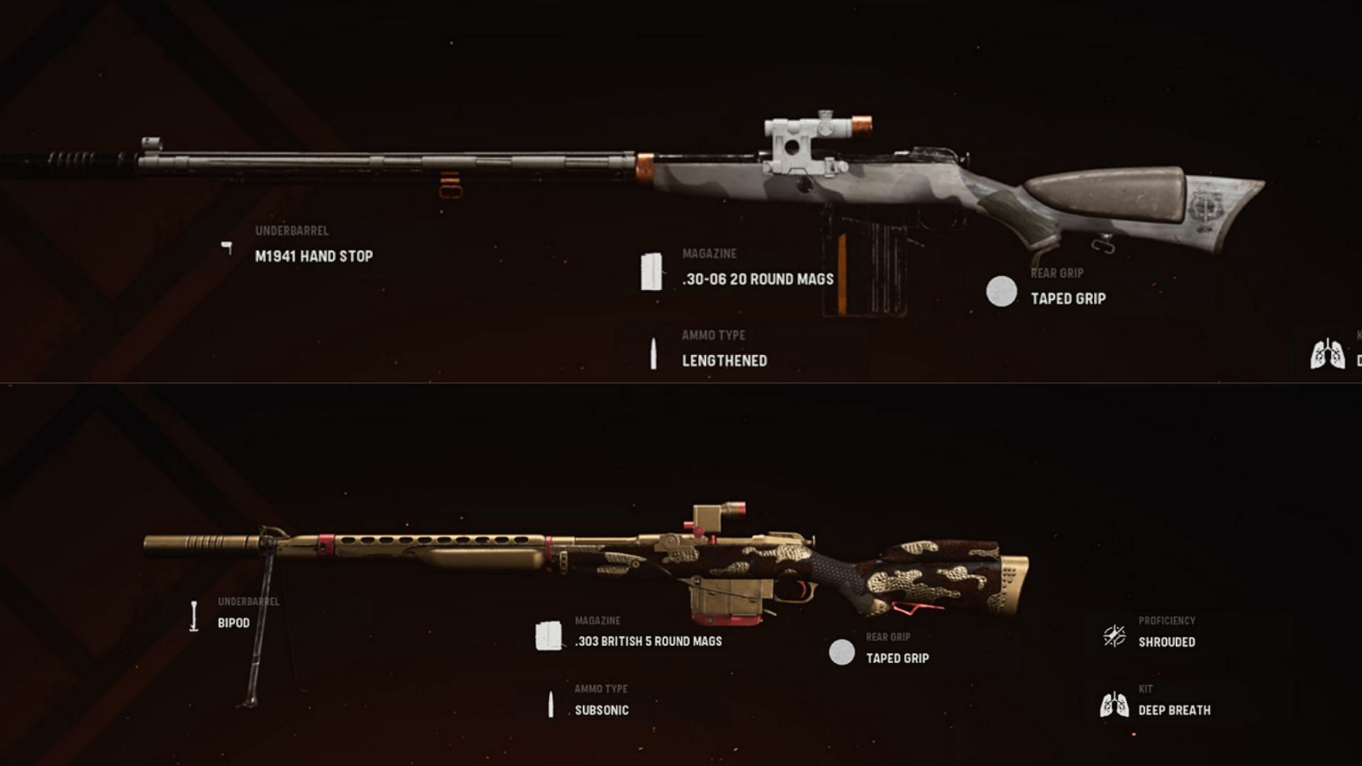 Some available blueprints for the 3-Line Rifle in-game (Image via Activision)
