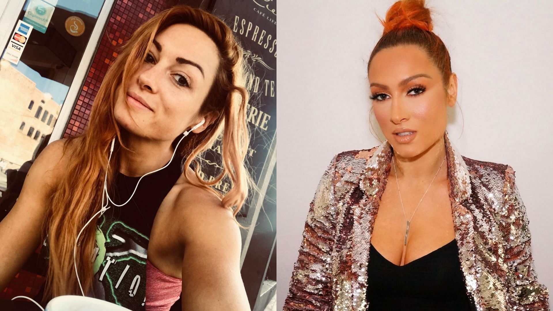 Becky Lynch without makeup (left) and with makeup (right)