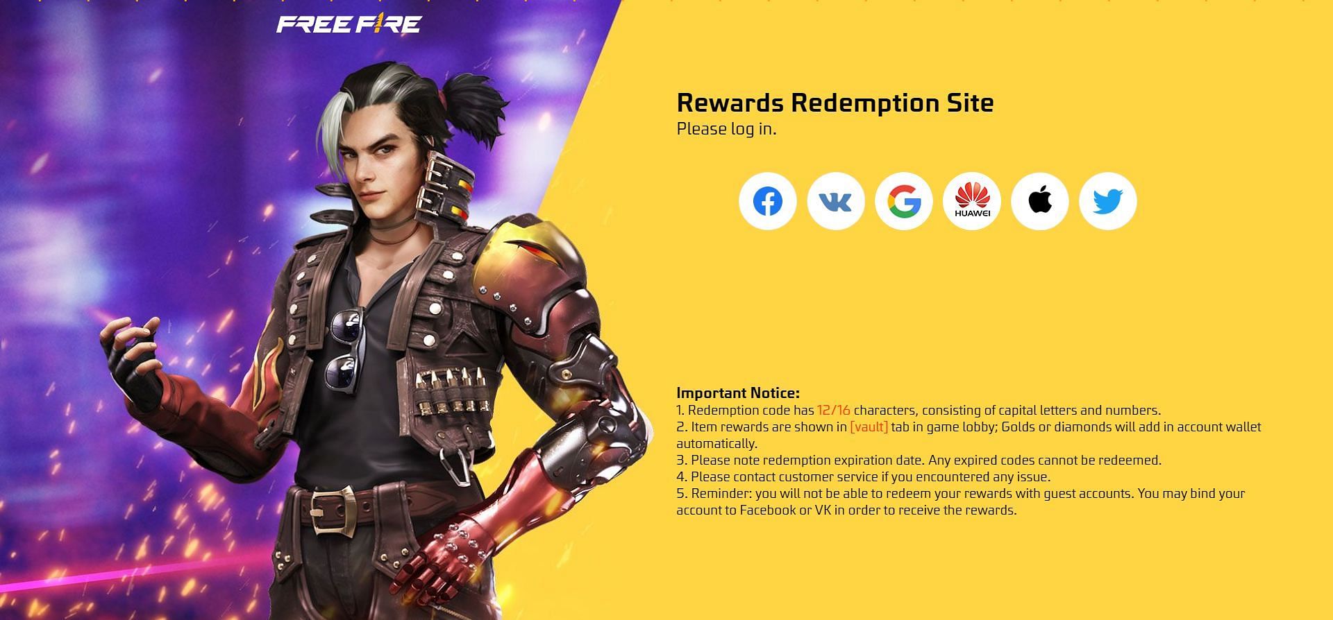 Players need to utilize the codes through the official website (Image via Garena)