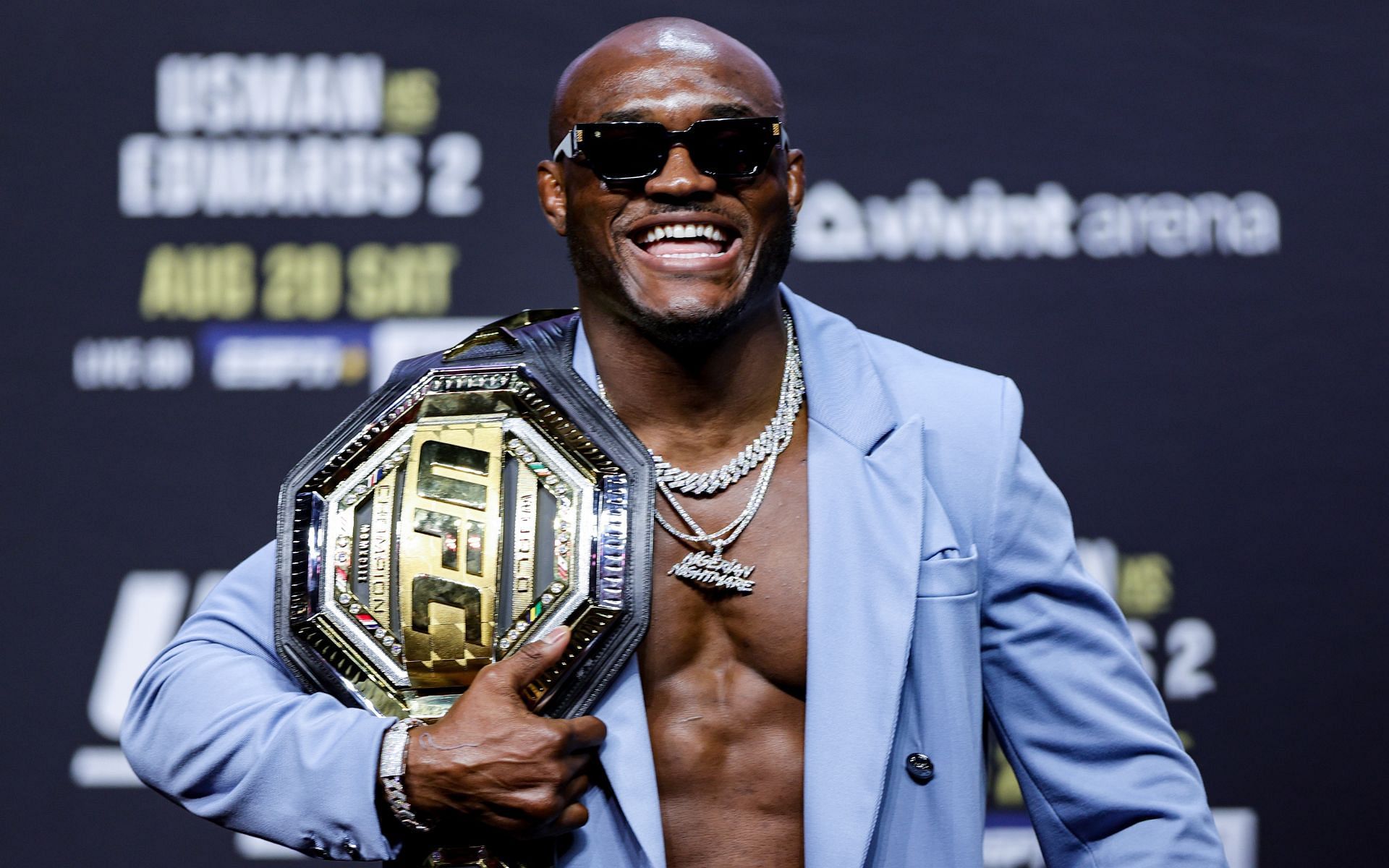 Kamaru Usman at the UFC 278 press conference