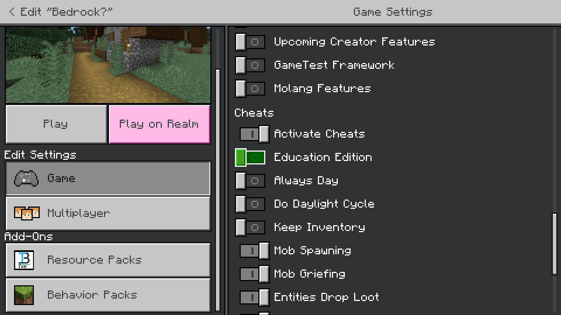 Education Edition features can also be enabled in Minecraft Bedrock Edition (Image via Mojang)