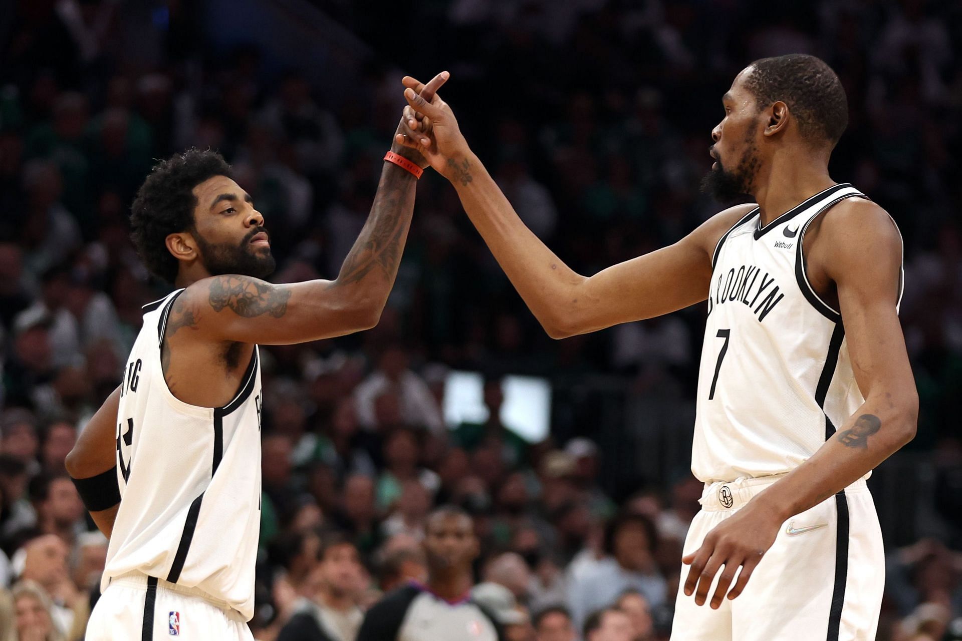 Kyrie Irving and Kevin Durant of the Brooklyn Nets