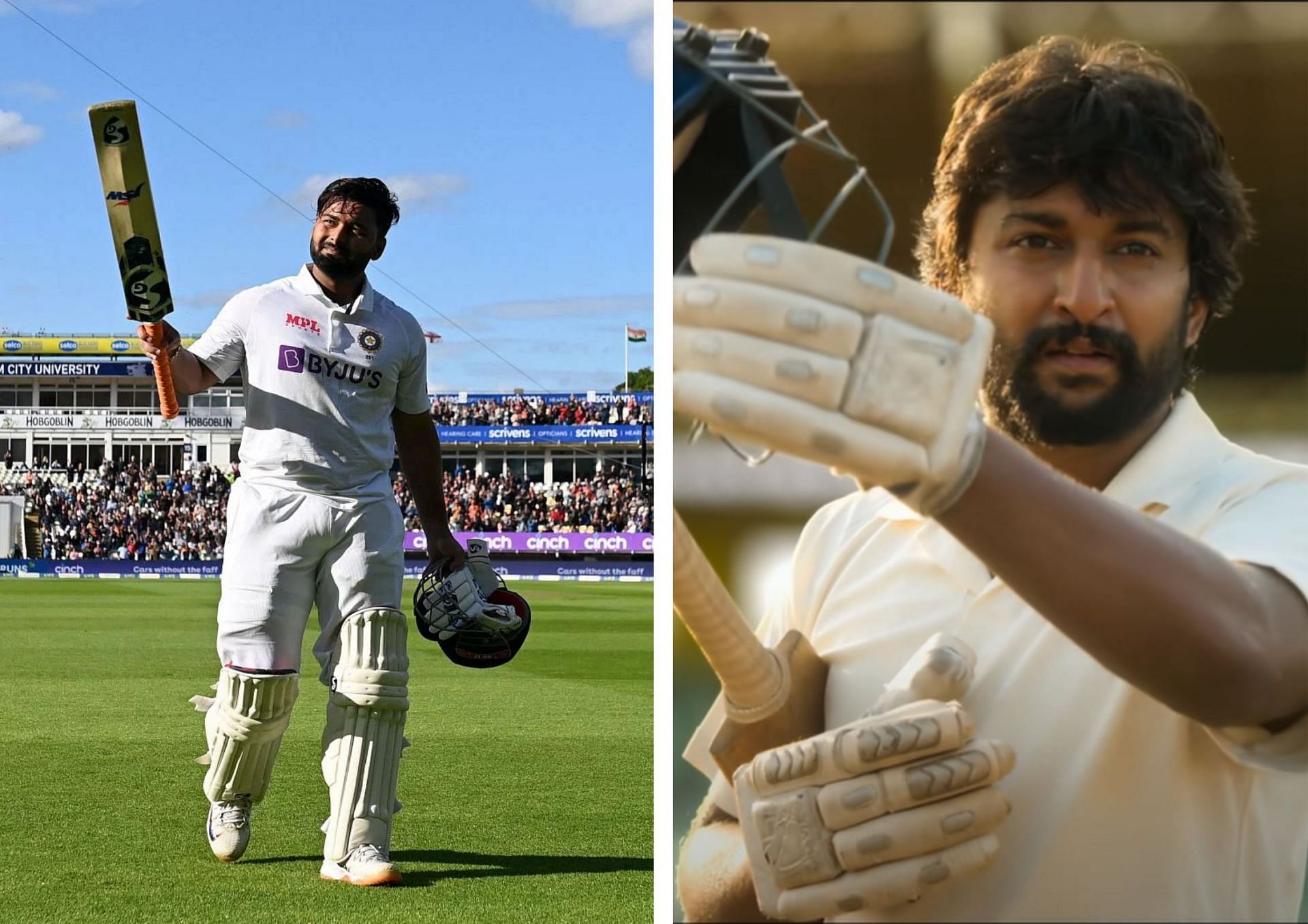 Telugu star Nani (R) could fit the role of Rishabh Pant pretty well (Picture Credits: Getty Images; Screengrab via YouTube/ Haarika and Hassine Creations)