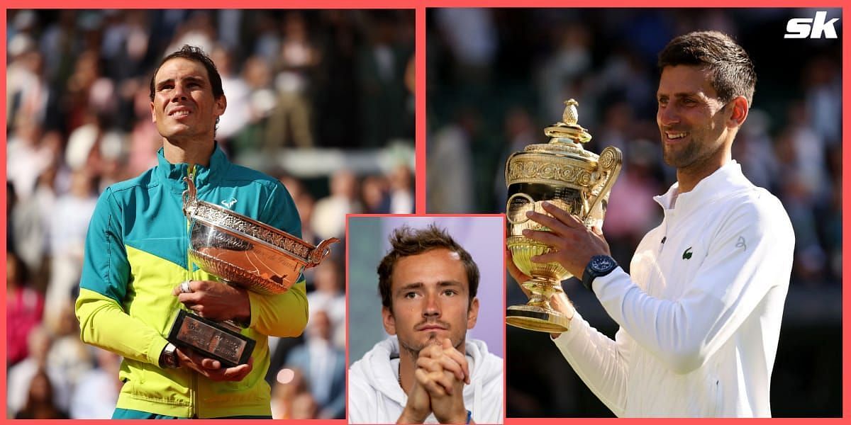 Daniil Medvedev [inset] commented about Rafael Nadal [left] and Novak Djokovic&#039;s Grand Slam success in 2022