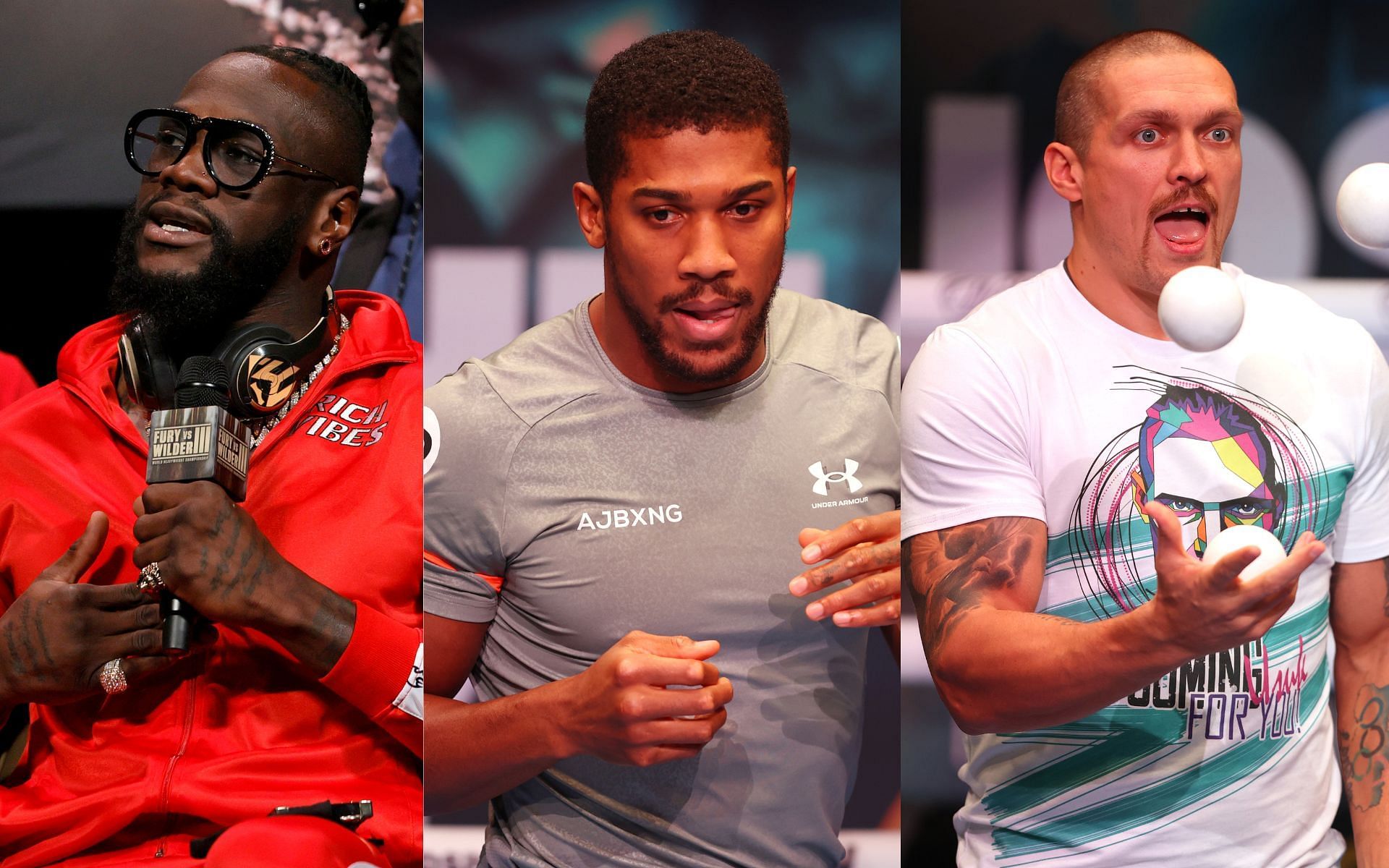 Deontay Wilder (left),  Anthony Joshua (center), and Oleksandr Usyk (right) (Image credits Getty Images)