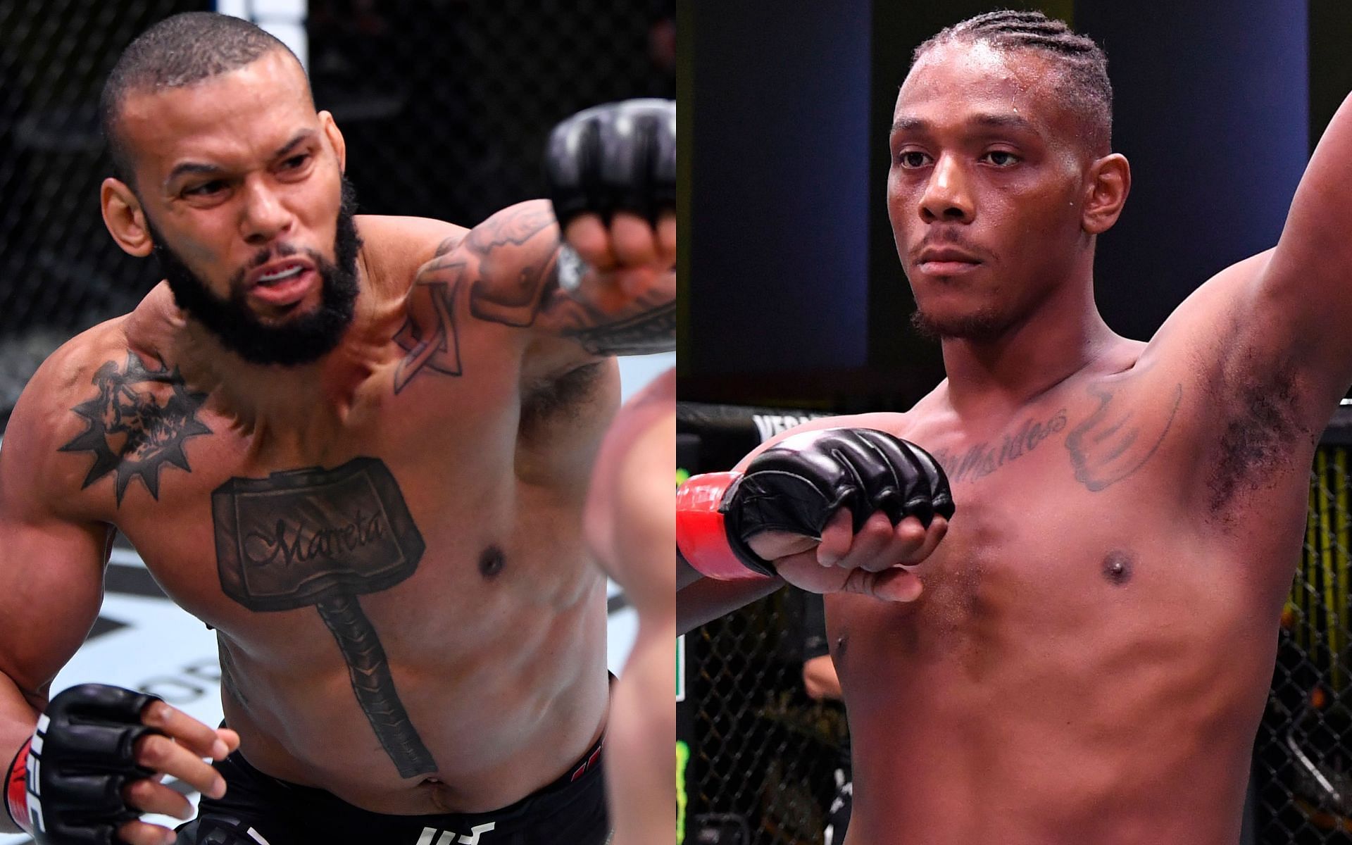 Thiago Santos (left) and Jamahal Hill (right) (Images via Getty)
