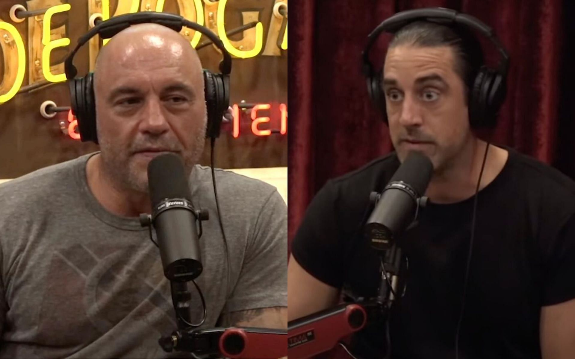 Joe Rogan (left) and Aaron Rodgers (right) [Photo credit: Powerful JRE on YouTube]