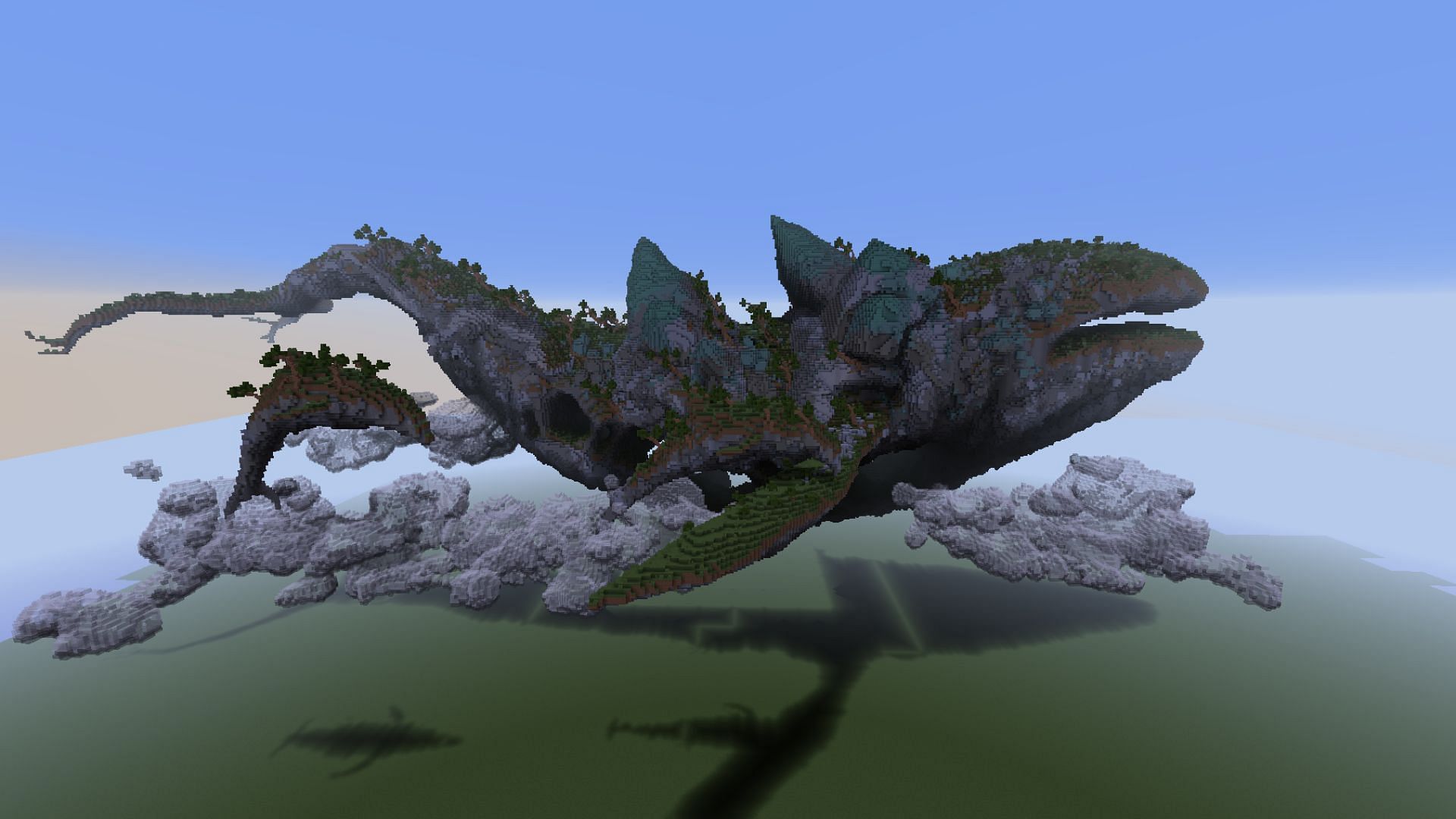 An example of a flying whale statue in Minecraft (Image via u/natureswrath2, Reddit)