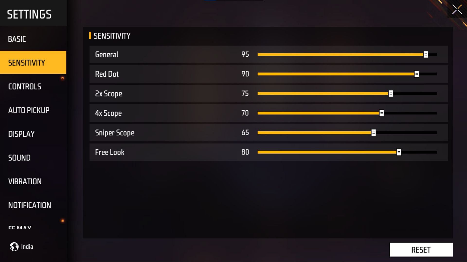 Sensitivity settings can be altered on the preference (Image via Garena)