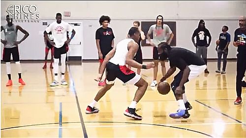 Scottie Barnes picks up James Harden full-court.