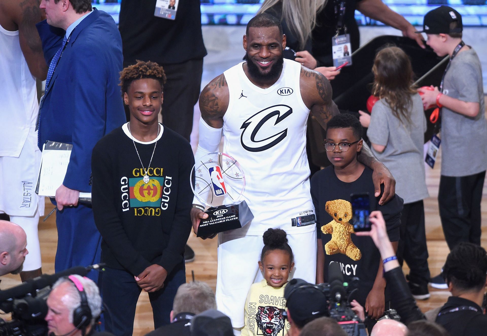 LeBron James and his kids at the 2018 NBA All-Star Game