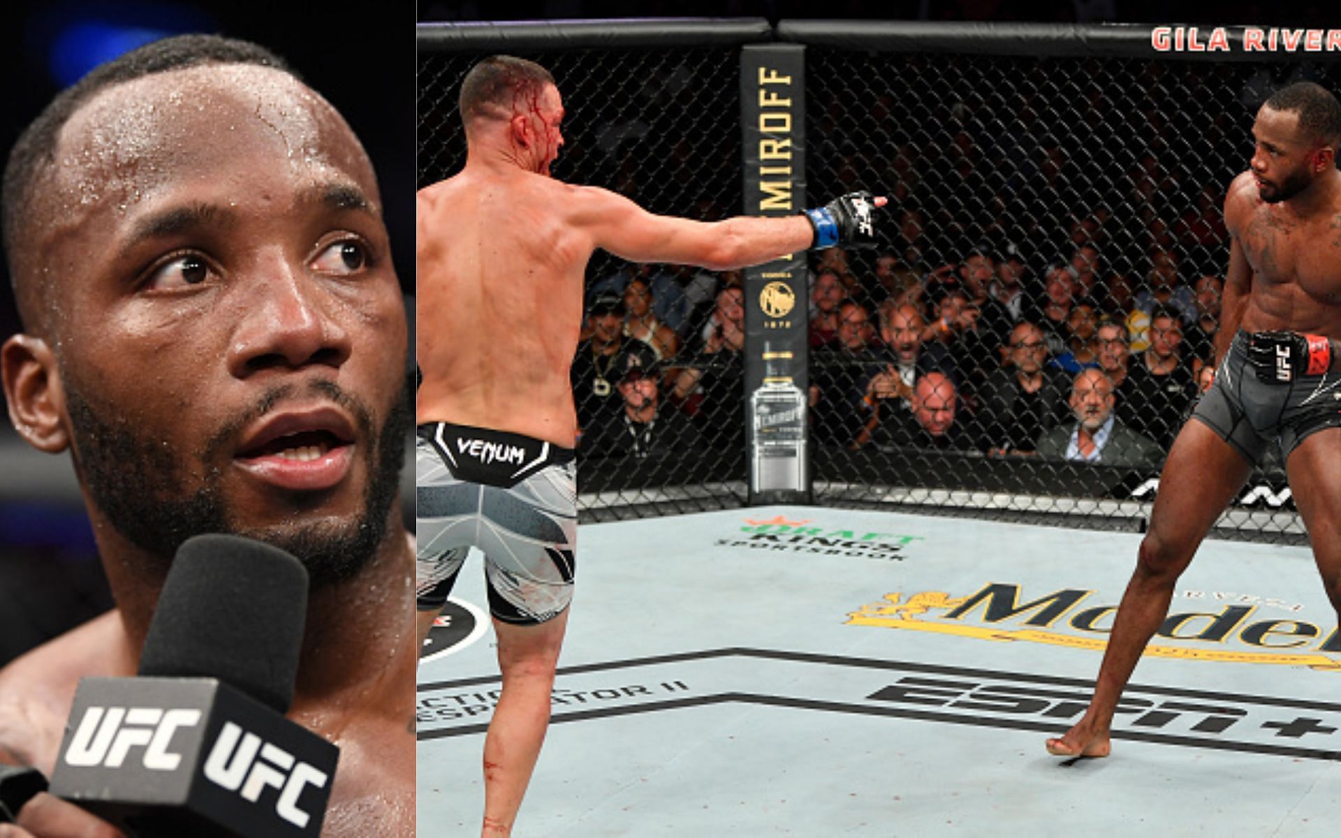 Leon Edwards (left) and Nate Diaz after stunning Edwards at UFC 263 (right)(Images via Getty)