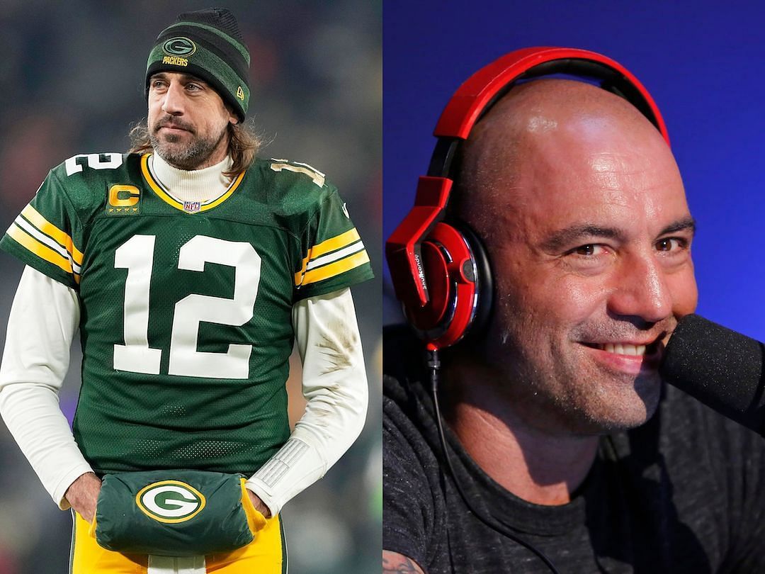 Packers QB Aaron Rodgers (l) and podcaster Joe Rogan (r)