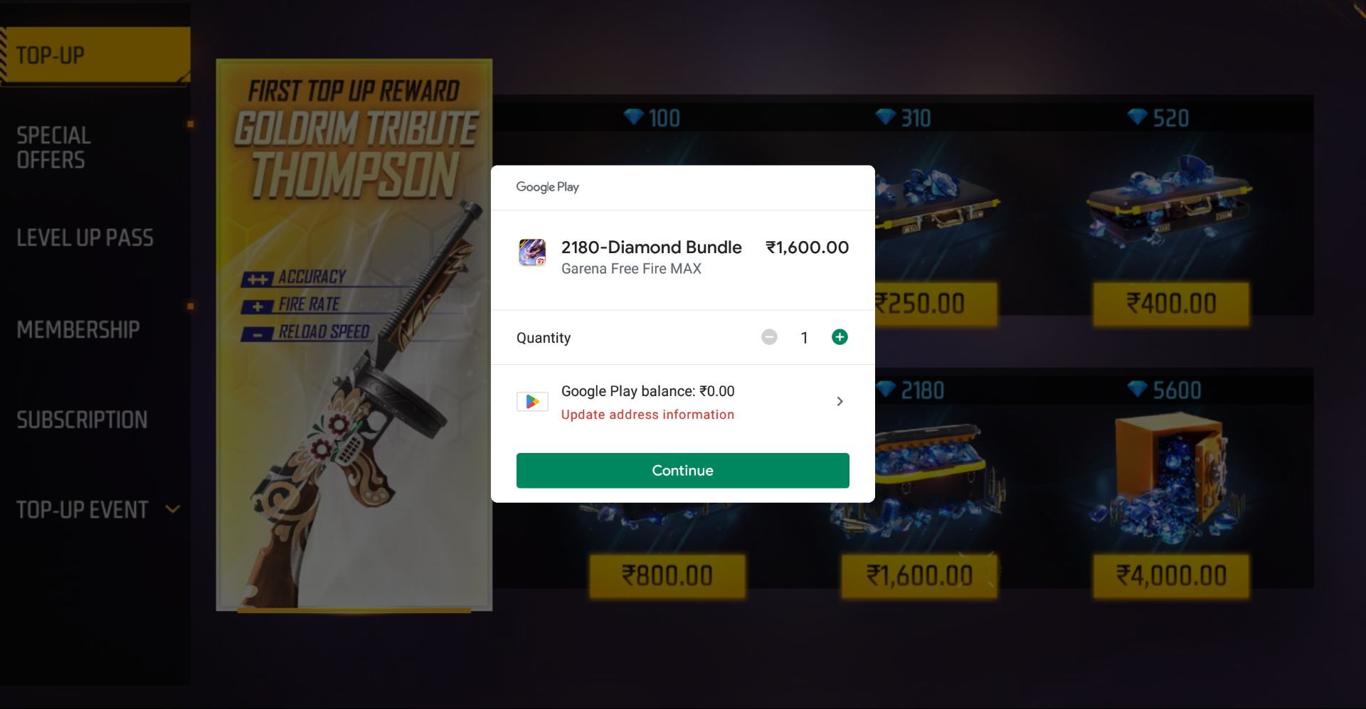 Complete the payment to receive rewards (Image via Garena)