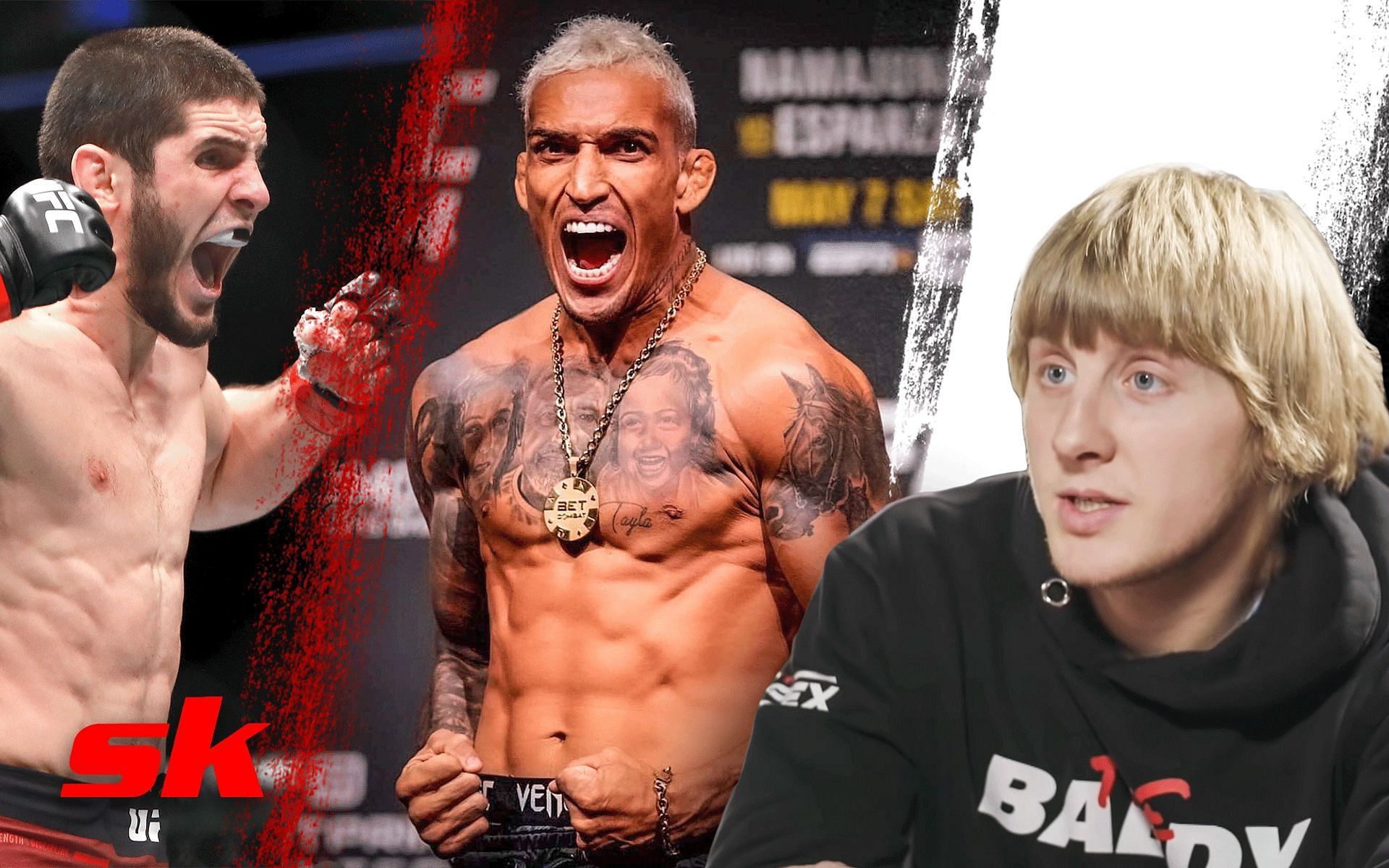 (L-R) Islam Makahchev, Charles Oliveira, and Paddy Pimblett [Image credits: Getty Images, @charlesdobronxs /Instagram, and @UFC /YouTube]