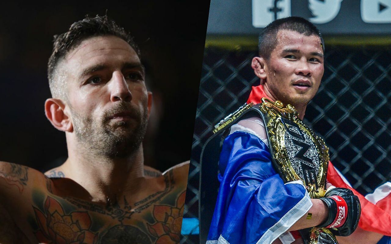 (left) Liam &#039;The Hitman&#039; Harrison has devised a decent game plan to overthrow reigning bantamweight king (right) Nong-O Gaiyanghadao [Credit: ONE Championship]