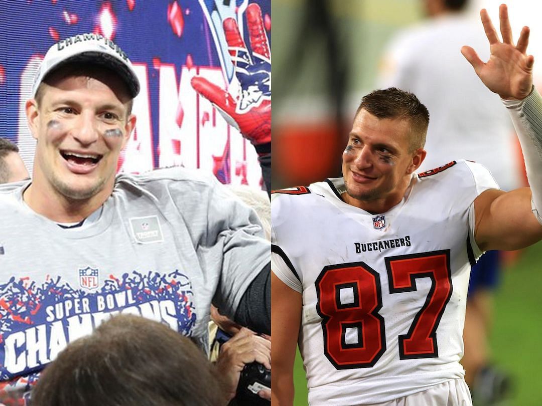 The tight end with the Patriots (l) and the Buccaneers (r)