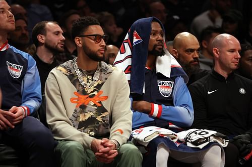 Ben Simmons and Kevin Durant on the bench during the Brooklyn Nets last season