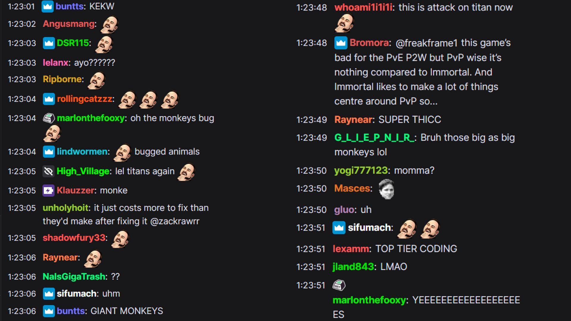 Chat reactions to the bug(Image via zackrawrr/Twitch)