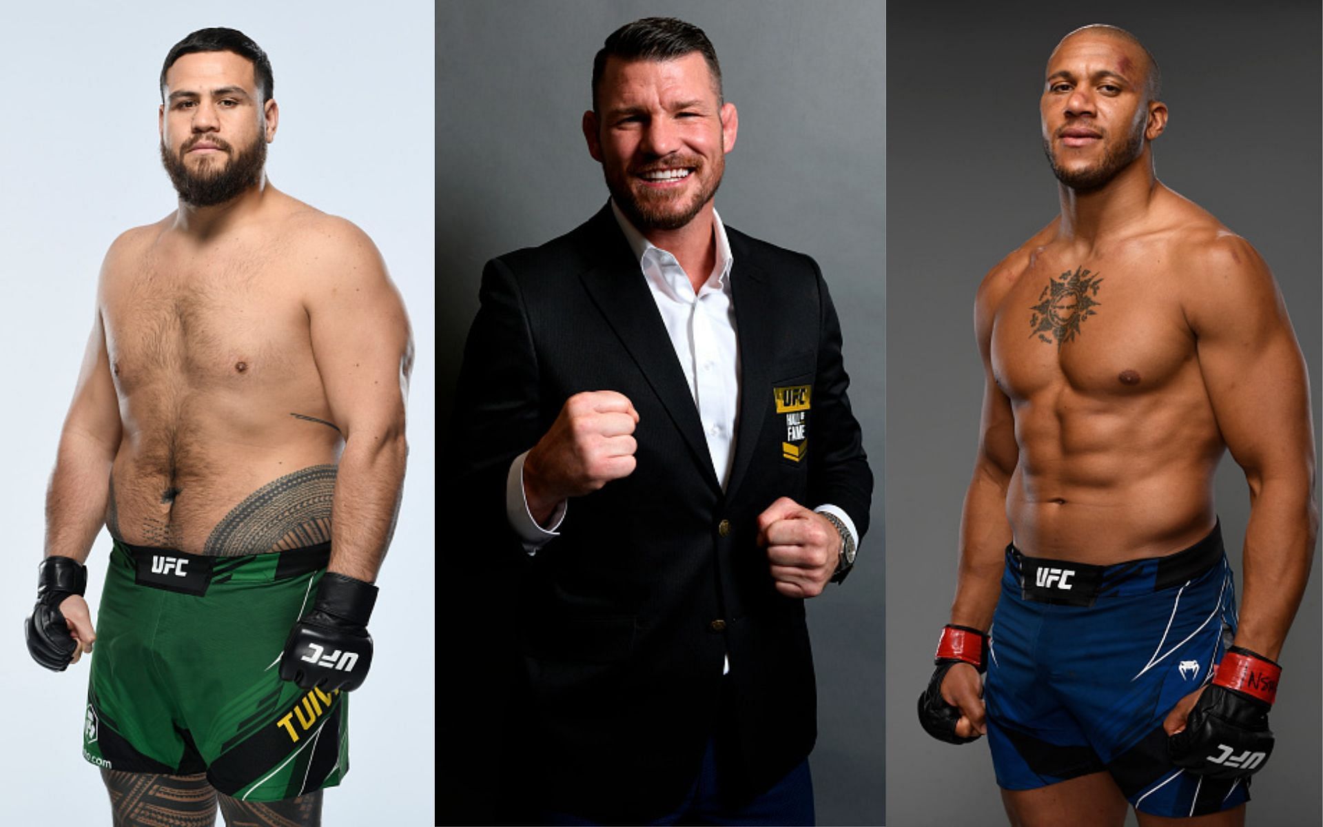 Tai Tuivasa (left), Michael Bisping (middle), and Ciryl Gane (right)(Images via Getty)