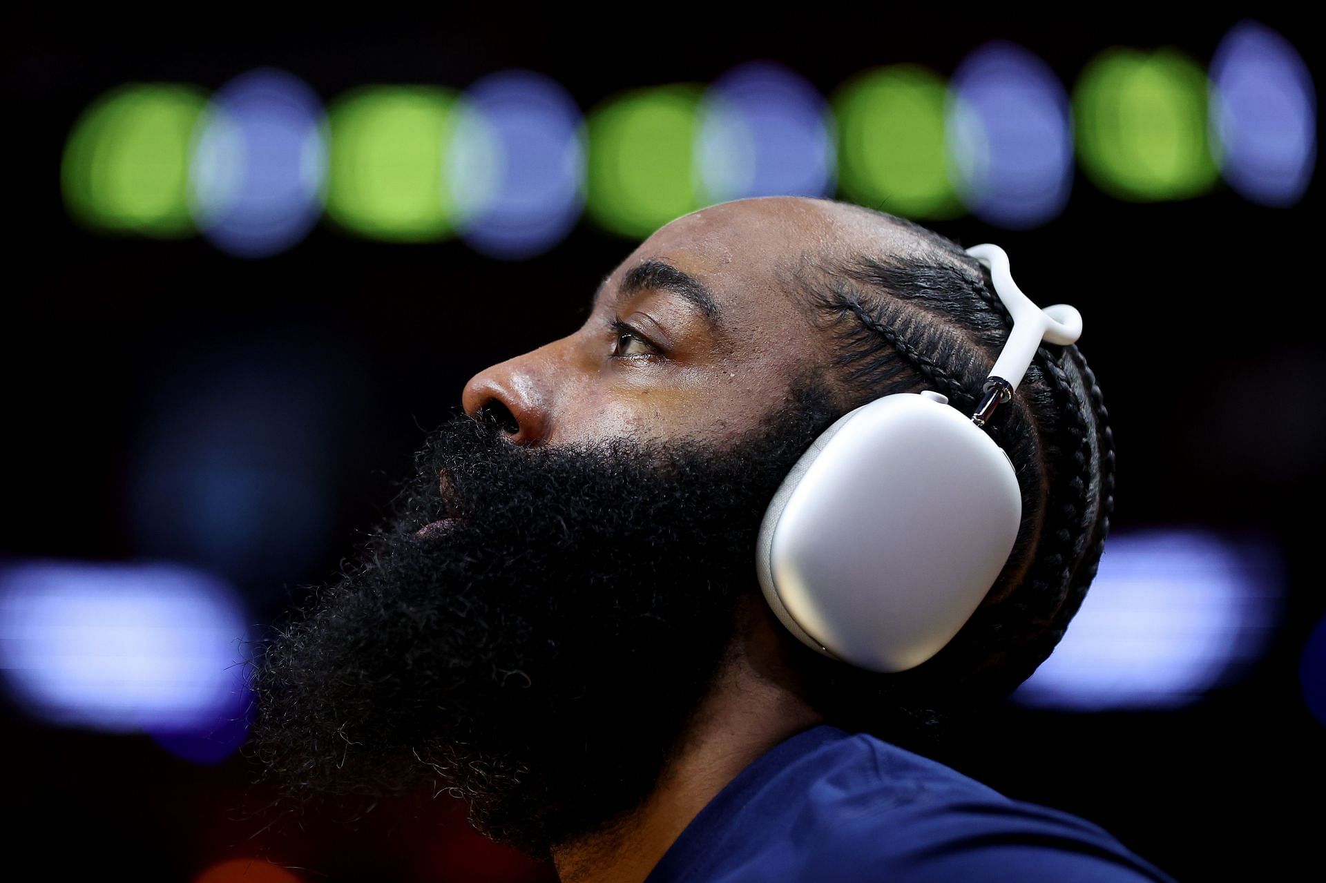 James Harden warms up before a game